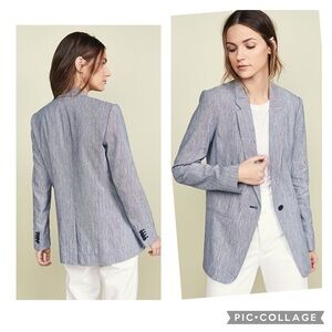Club Monaco Hadarahh Blazer Linen Blend Button Front Lined Pockets Blue